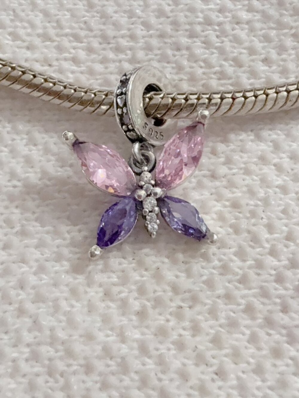 Pink Purple Butterfly Dangle Charm S925 Silver Charm For Pandora Bracelet
